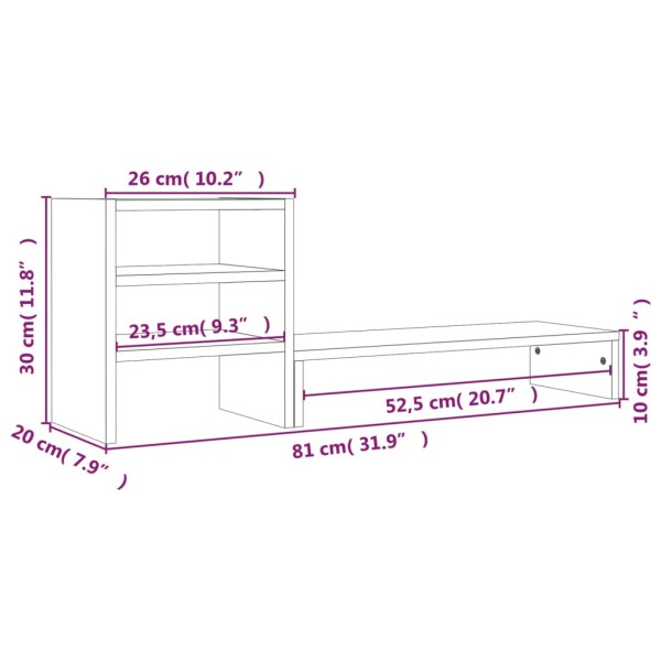 Soporte para monitor madera maciza pino marrón miel 81x20x30 cm