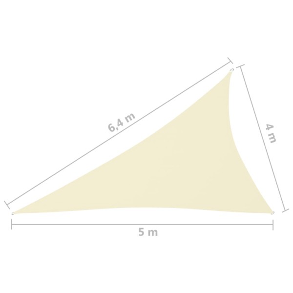 Toldo de vela triangular tela Oxford color crema 4x5x6,4 m