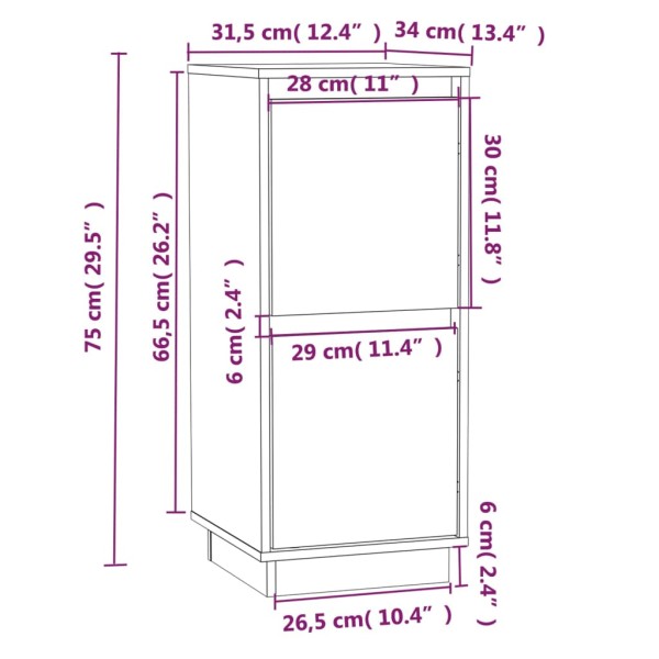 Aparador de madera maciza de pino blanco 31,5x34x75 cm