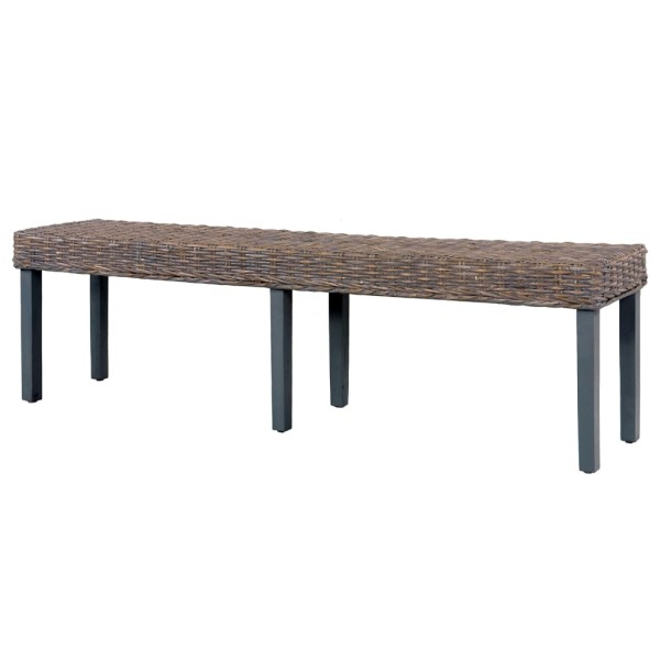 Banco de ratán kubu y madera maciza de mango gris 160 cm