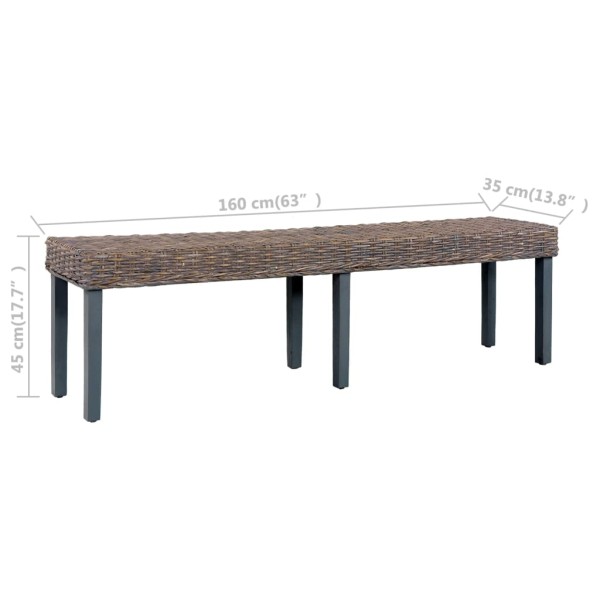 Banco de ratán kubu y madera maciza de mango gris 160 cm