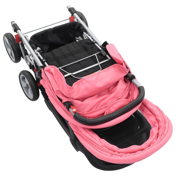 Carrito para 2 niños tandem de acero rosa y negro