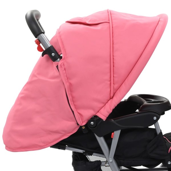 Carrito para 2 niños tandem de acero rosa y negro