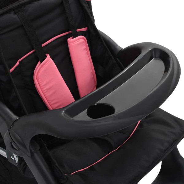 Carrito para 2 niños tandem de acero rosa y negro