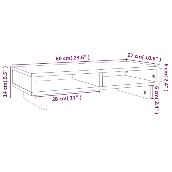 Soporte para monitor madera maciza pino marrón miel 60x27x14 cm