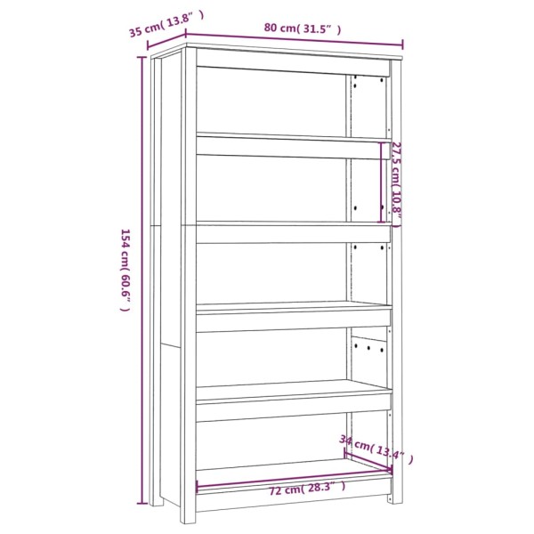 Estantería madera maciza de pino 80x35x154 cm