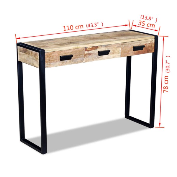 Mesa consola con 3 cajones madera de mango 110x35x78 cm