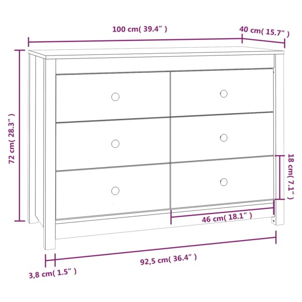 Armario auxiliar de madera maciza de pino gris 100x40x72 cm