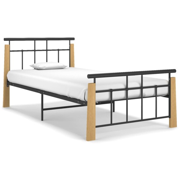 Estructura de cama metal y madera maciza de roble 100x200 cm