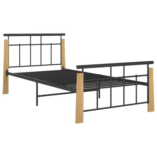 Estructura de cama metal y madera maciza de roble 100x200 cm