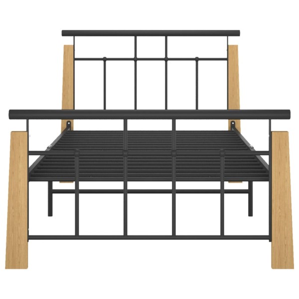 Estructura de cama metal y madera maciza de roble 100x200 cm