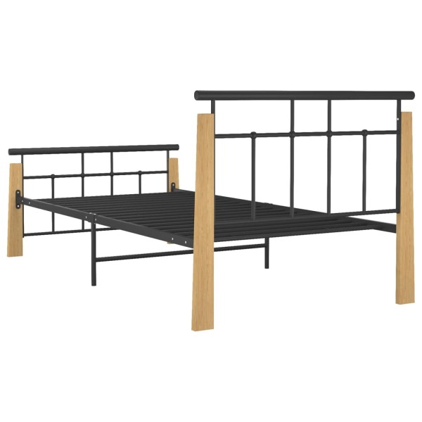 Estructura de cama metal y madera maciza de roble 100x200 cm