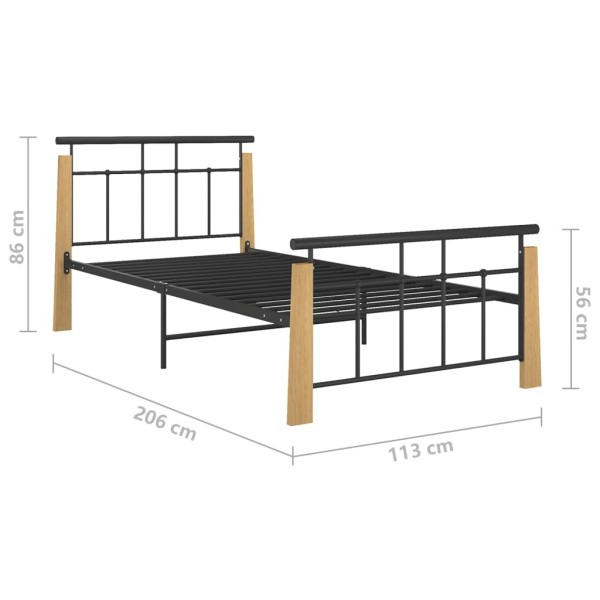 Estructura de cama metal y madera maciza de roble 100x200 cm