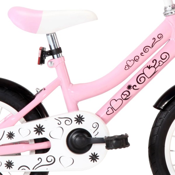 Bicicleta niños y portaequipajes delantero 14" blanca y rosa