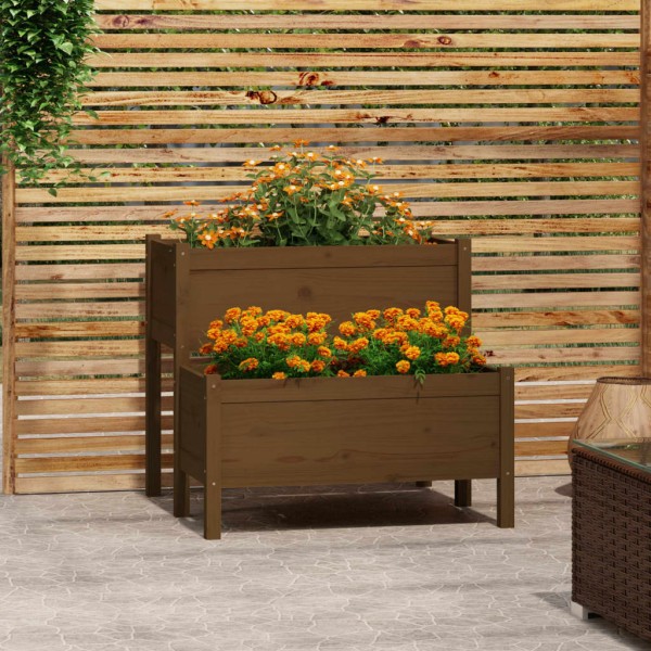 Jardinera de madera maciza de pino marrón miel 84,5x84x75 cm