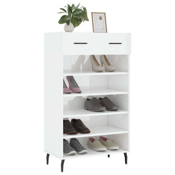 Mueble zapatero madera contrachapada blanco brillo 60x35x105 cm