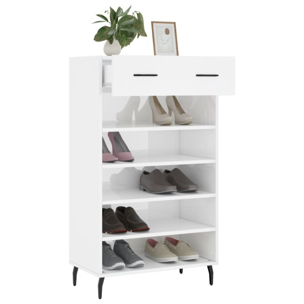 Mueble zapatero madera contrachapada blanco brillo 60x35x105 cm