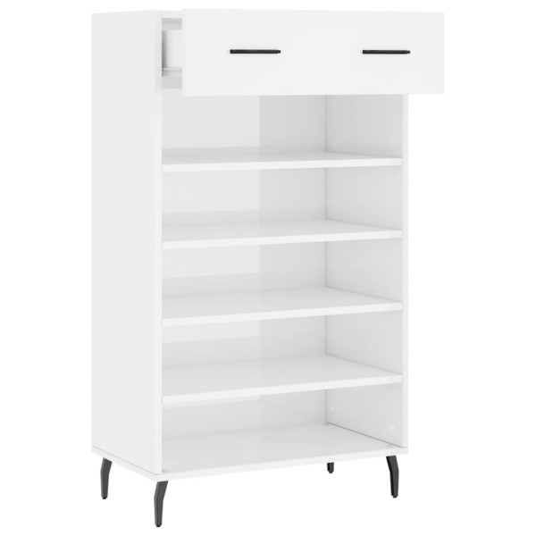 Mueble zapatero madera contrachapada blanco brillo 60x35x105 cm