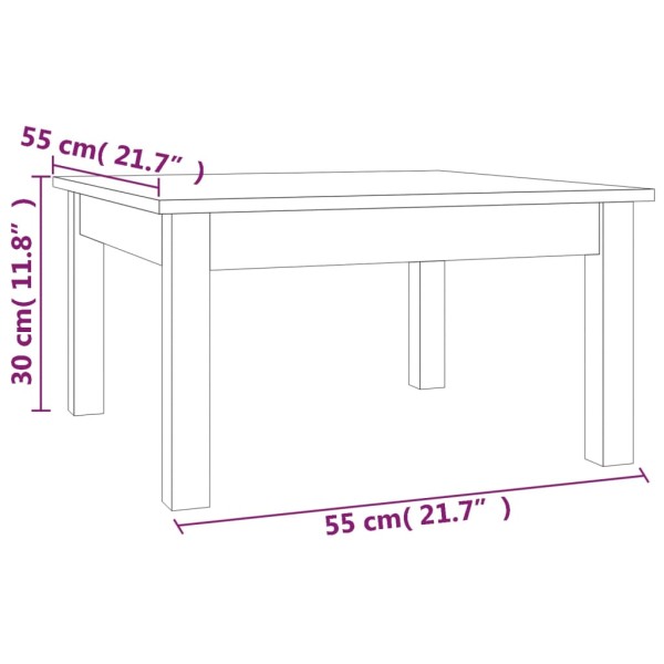 Mesa de centro de madera maciza de pino 55x55x30 cm