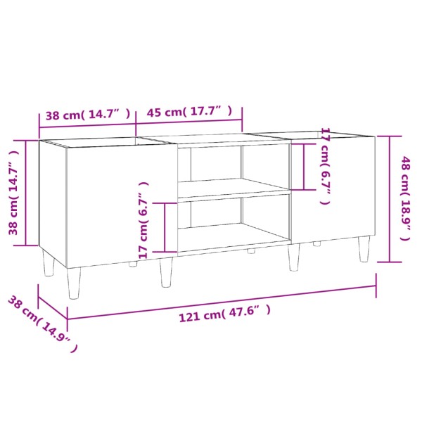 Mueble para discos madera contrachapada gris sonoma 121x38x48cm