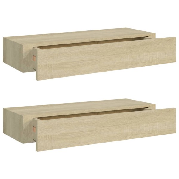 Estantes de pared con cajón 2 uds MDF roble 60x23,5x10 cm