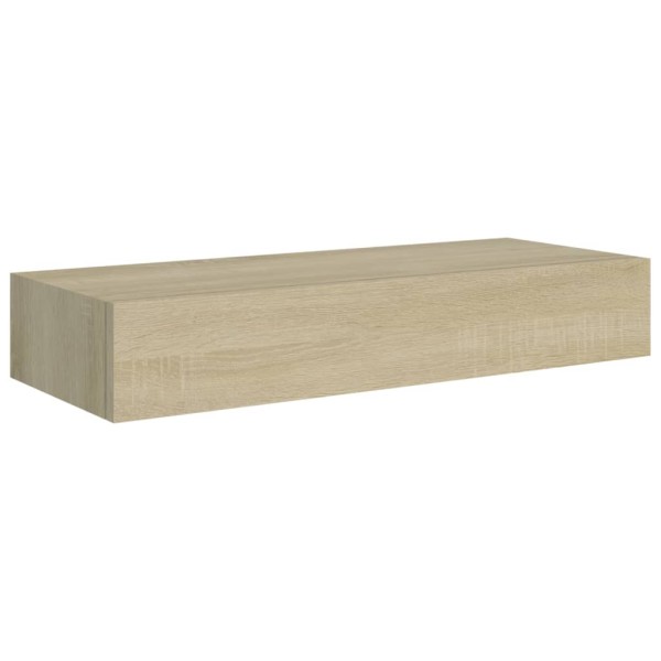 Estantes de pared con cajón 2 uds MDF roble 60x23,5x10 cm