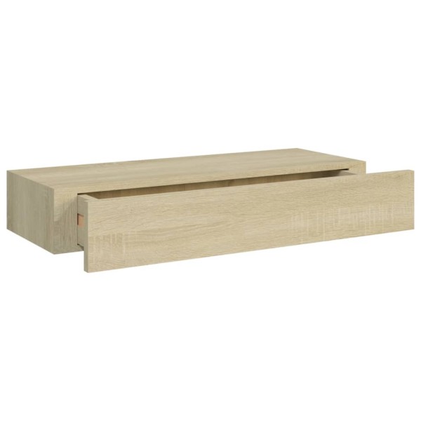 Estantes de pared con cajón 2 uds MDF roble 60x23,5x10 cm