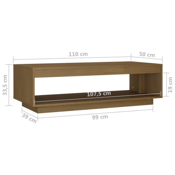 Mesa de centro de madera maciza pino marrón miel 110x50x33,5 cm