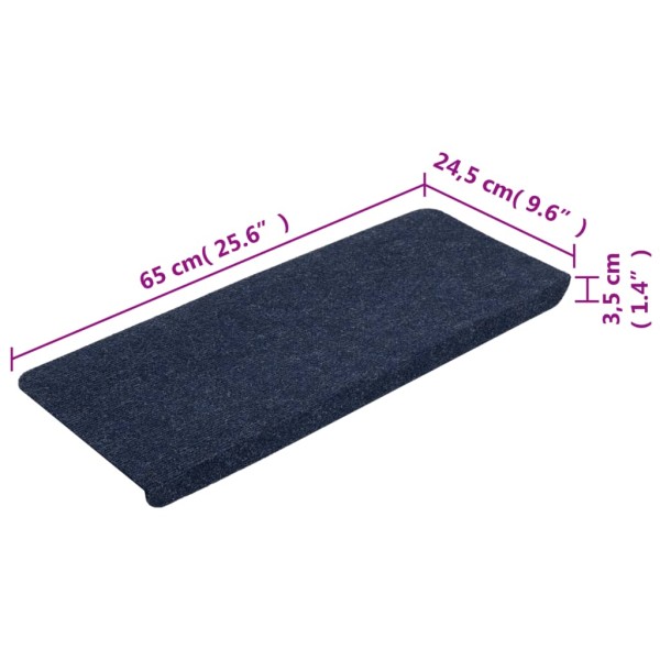 Alfombrilla autoadhesiva de escalera 15 uds azul 65x24,5x3,5 cm