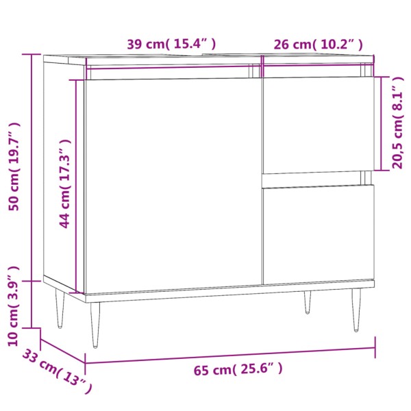 Armario de baño madera contrachapada gris hormigón 65x33x60 cm