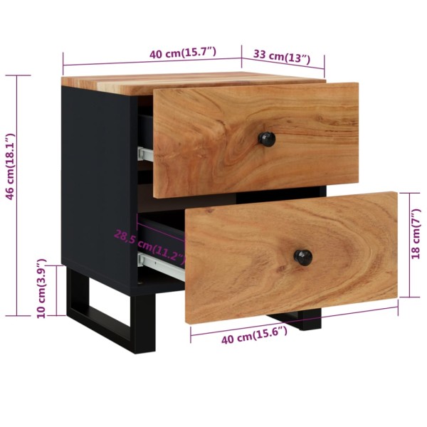 Mesita de noche de madera maciza de acacia 40x33x46 cm