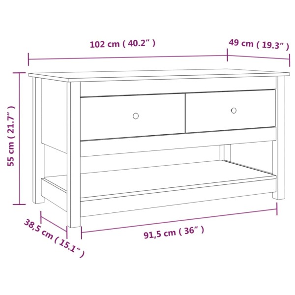 Mesa de centro de madera maciza de pino 102x49x55 cm