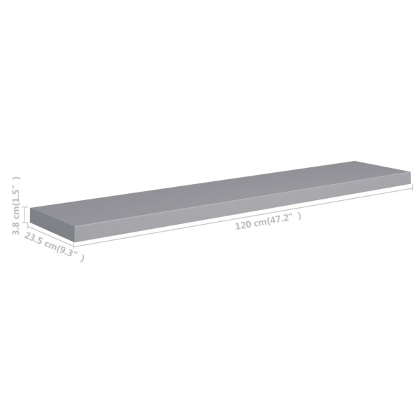 Estante flotante de pared MDF gris 120x23,5x3,8 cm