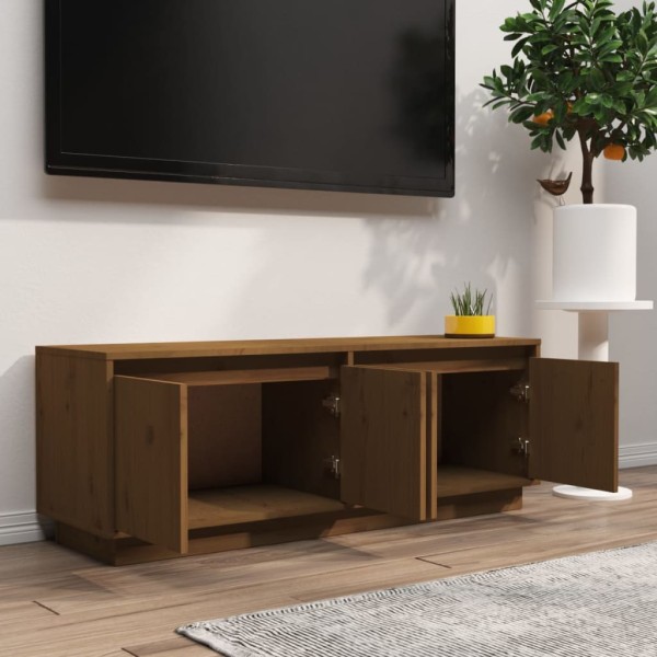 Mueble de TV madera maciza de pino marrón miel 110x34x40 cm