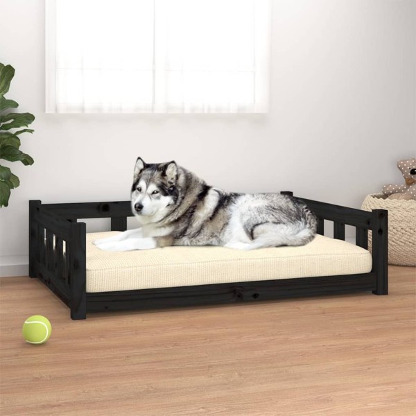 Cama para perros madera maciza de pino negro 105,5x75,5x28 cm