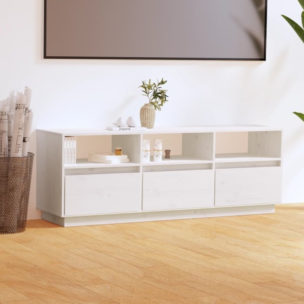 Mueble de TV de madera maciza de pino blanco 140x37x50 cm