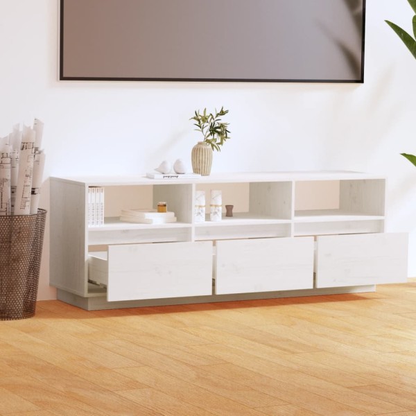 Mueble de TV de madera maciza de pino blanco 140x37x50 cm