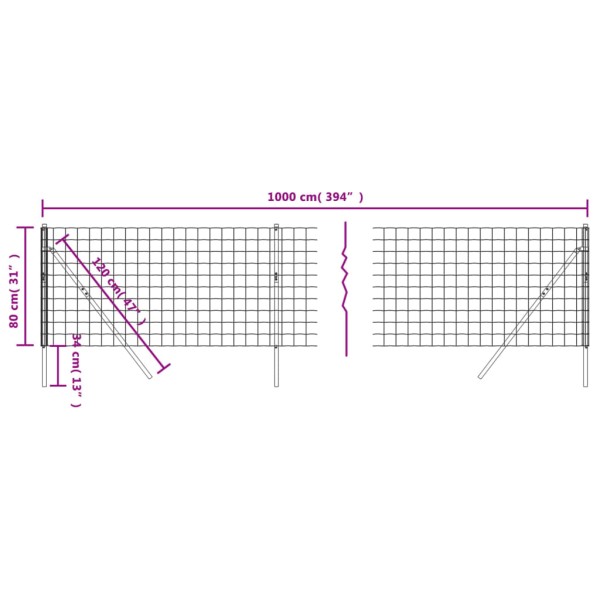 Cerca de alambre de acero galvanizado verde 0,8x10 m