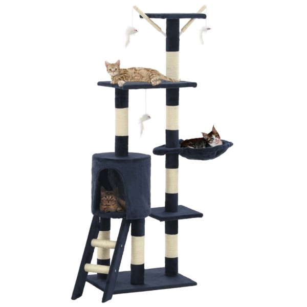 Rascador para gatos con poste de sisal 138 cm azul oscuro