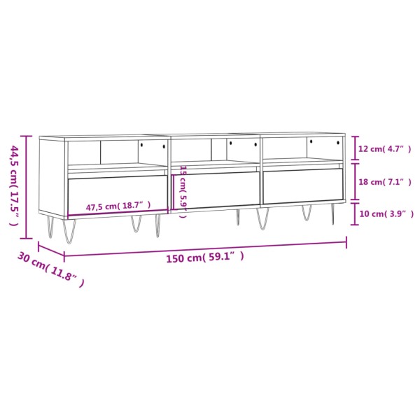 Mueble de TV madera contrachapada gris hormigón 150x30x44,5 cm