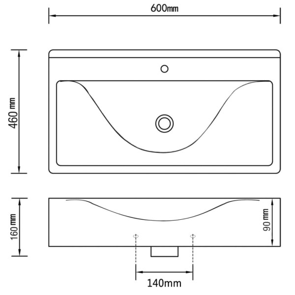 Lavabo de cerámica rectangular con orificio de grifo 60x46 cm