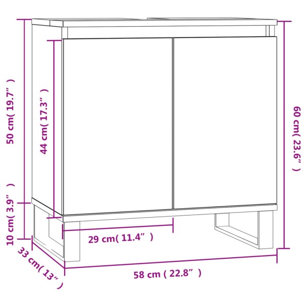 Armario de baño madera de ingeniería blanco brillo 58x33x60 cm