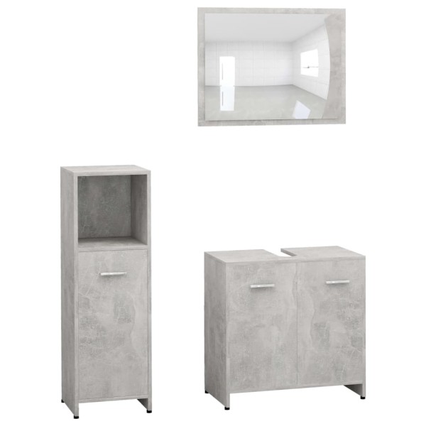 Juego muebles de baño 3 piezas madera ingeniería gris hormigón