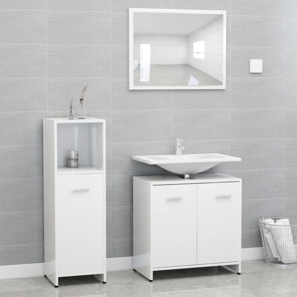 Juego muebles de baño 3 piezas madera ingeniería blanco brillo