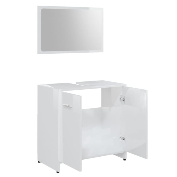 Juego muebles de baño 3 piezas madera ingeniería blanco brillo