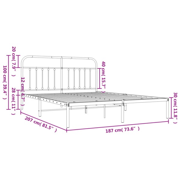 Estructura de cama con cabecero metal negro 180x200 cm