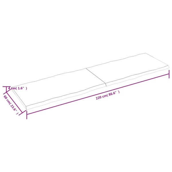 Tablero mesa madera tratada borde natural marrón 220x60x(2-4)cm