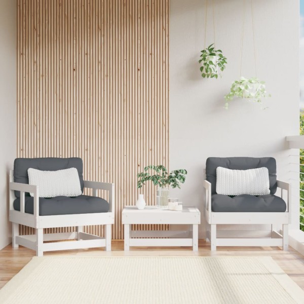 Sillones de jardín con cojines 2 uds madera maciza pino blanco