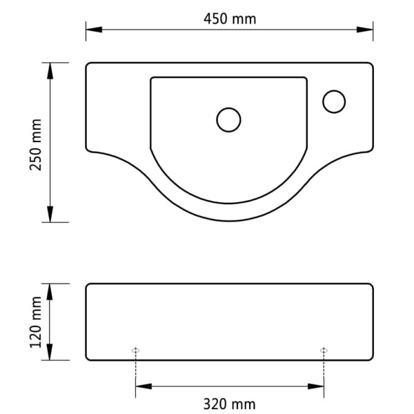 Lavabo de cerámica con orificio de grifo/desagüe negro