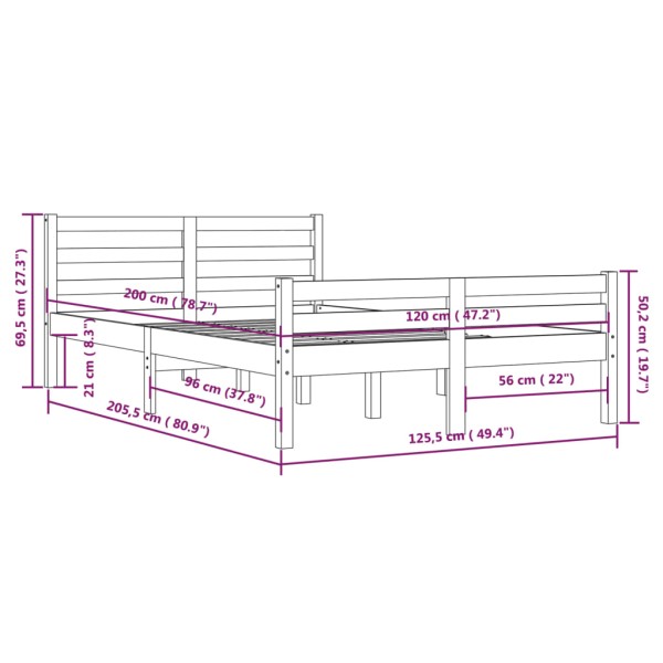 Estructura de cama madera maciza 120x200 cm